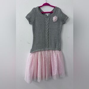 Blueberi Boulevard Gray Knit Dress with Pink Floral Detail